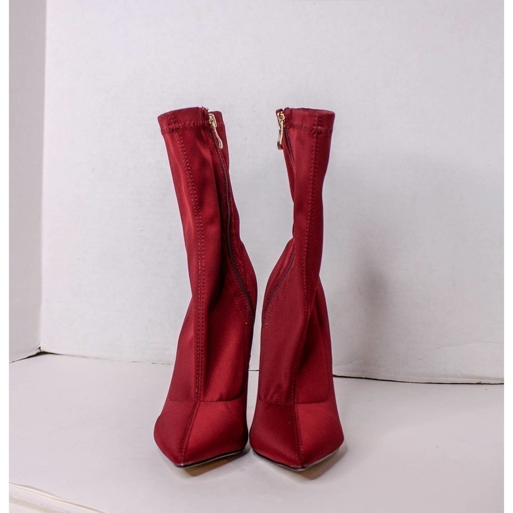 LaModa Stiletto High Heel Boots Stretch Fabric Red Maroon Size 5 - Picture 2 of 3